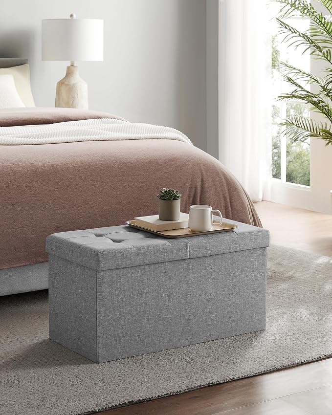SONGMICS Mazie Collection - 30 Inches Storage Ottoman, Foldable Storage Bench with Flipping Lid, 660 lb Load Capacity, for Entryway, Living Room, Bedroom, Light Gray ULSF41G - Image 4