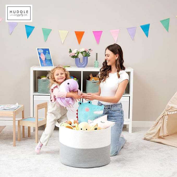 Huddle XXXLarge WASHABLE Blanket Basket for Living Room,Toys Storage, Baby | Woven Decorative Soft Cotton Rope Big Blanket Basket+Mini Basket for Nursery, Dog Toys, Storage, Organization Bins 22x14 Grey - Image 2