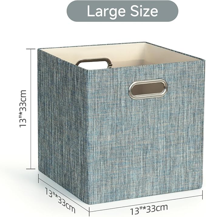 Posprica Storage Basket Bins,13×13×13 Foldable Storage Boxes Fabric Drawer Cubes for Closet Shelf Cabinet Bookcase - Set of 4,Teal - Image 2