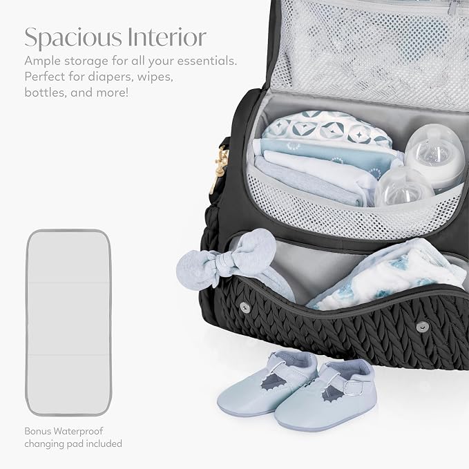Hannah & Sophia Belle Convertible Baby Diaper Backpack & Bag in Black, Large Size, Dual Sided Water Resistant Changing Mat Included, Detachable Shoulder Straps, Easy To Use | Waterproof Changing Pad, Spacious, Multiple Pockets & Insulated Bottle Holder... - Image 4