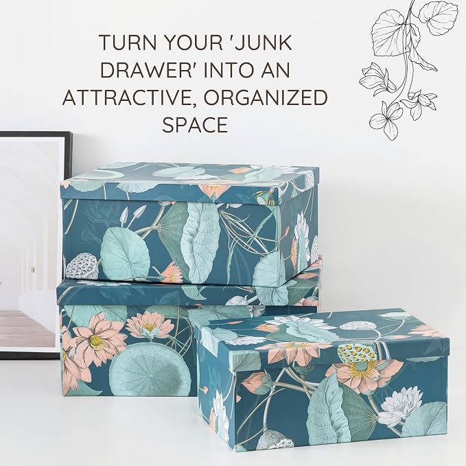 Soul & Lane - Enchanted Garden Decorative Storage Boxes with Lids, Set of 3 | Large Nesting Paperboard Storage Boxes for Keepsakes and Photos, Bold Dark Floral Containers for Home Decor - Image 5