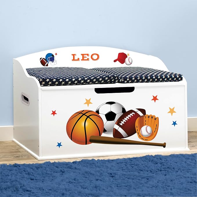 DIBSIES Personalized Creative Wonders Toy Box, Sports, 30 x 19.25 x 18 inches, Soft-Close Lid (White) by DIBSIES
