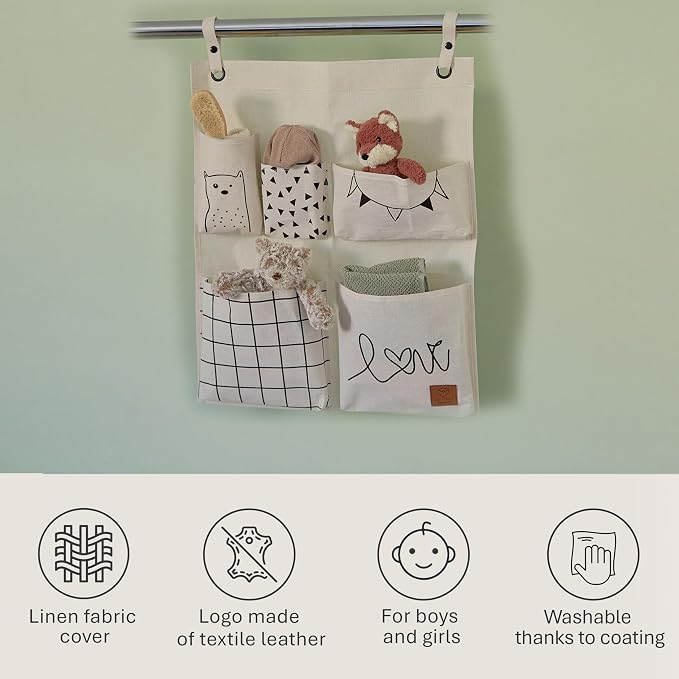 LOVE IT STORE IT Premium Hanging Organiser with 5 Pockets, Beige | Wardrobe organiser with 5 fabric pockets, ideal for toys, books and accessories, 60 x 50 cm - Image 4