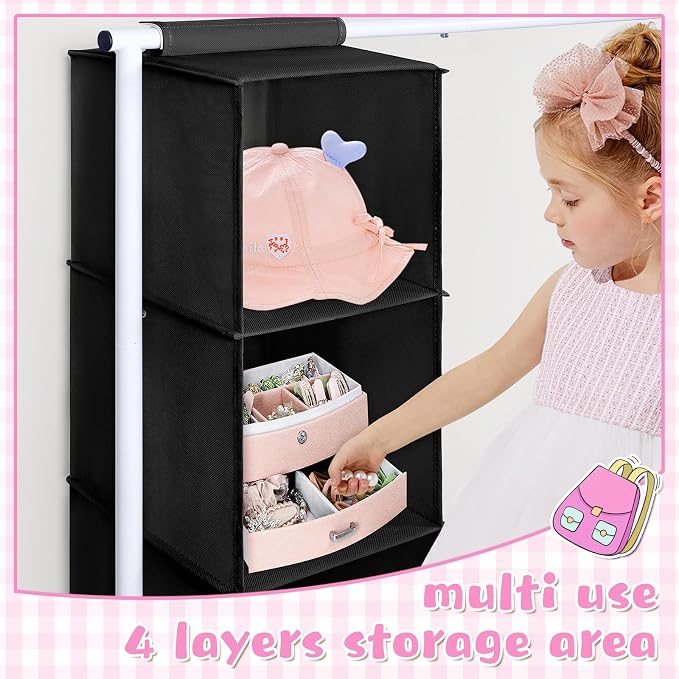 Univivi Kids Clothing Rack with Hanging Organizer, 43 Inch, Black and White | Toddler Dress Up Storage with Bottom Shelf, Sturdy Metal Dress Up Rack, Toddler Wardrobe Rack for Nursery, Playroom, Bedroom - Image 4