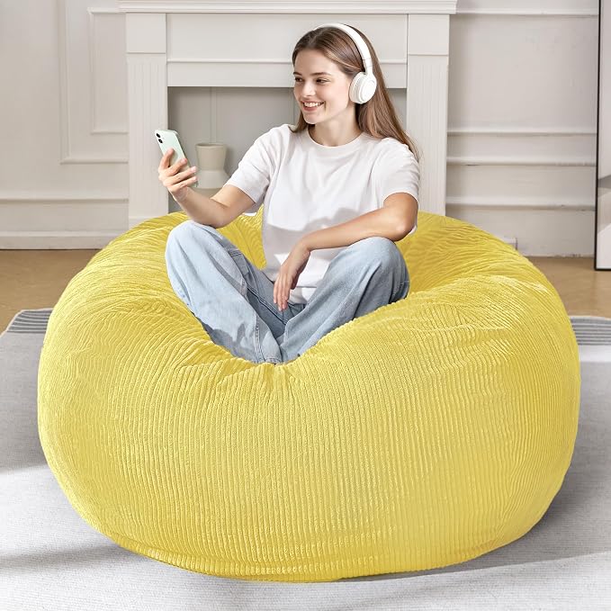 4FT Bean Bag Chair for Adults,Large Teardrop Beanbag with Filler | Beanbag Chair with Memory Foam Filled,Bean Bags with Handy Handle&Machine Washable Cover for Living Room,Bedroom-Yellow - Image 3