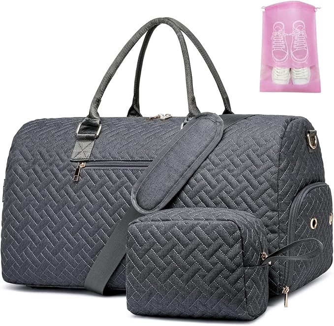 Duffle Bag for Travel, Weekender Bag with Shoe Compartment, Carry On Overnight Bag for Women with Toiletry Bag, Gym Bag with Wet Pocket, Hospital Bags for Labor and Delivery Beige by BAVERGE