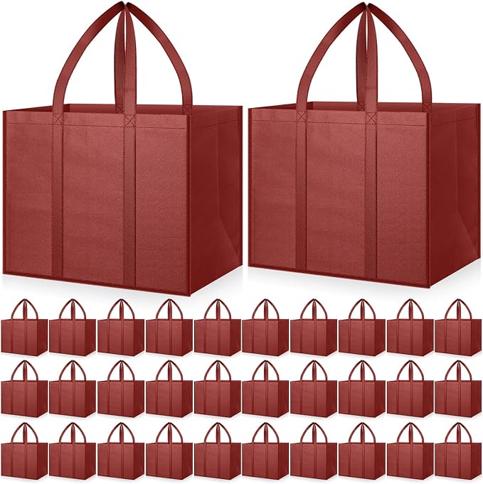 Hillban 30 Pack Large Reusable Shopping Bags Bulk | Heavy Duty Foldable Grocery Bags 16 x 13 x 10 Inch, Washable Portable Storage Totes with Reinforced Handles by Hillban