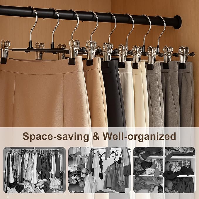 POZEAN Pants Hangers with Clips for Women 20 Pack, 12Inch Adjustable Heavy Duty Skirt Hangers, Space Saving Non-Slip Shorts Jeans Trousers Clothes Hangers, Black - Image 6