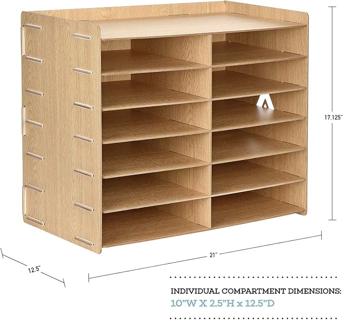 Adir Wood Paper Storage Organizer - Construction Paper Storage - Vertical File Mail Sorter - A Stylish Look for Home, Office, Classroom and More - Wood Grain (12 Compartment) - Image 4