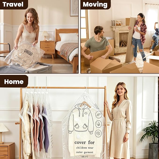 7 Pack Hanging Vacuum Storage Bags for Clothes Space Saver Compression Bags | Clear Reusable Vacuum Sealer Bags with Hanger Hook, For Coats Jackets Suits, Closet Organizer, Work with Any Vacuum Cleaner - Image 8