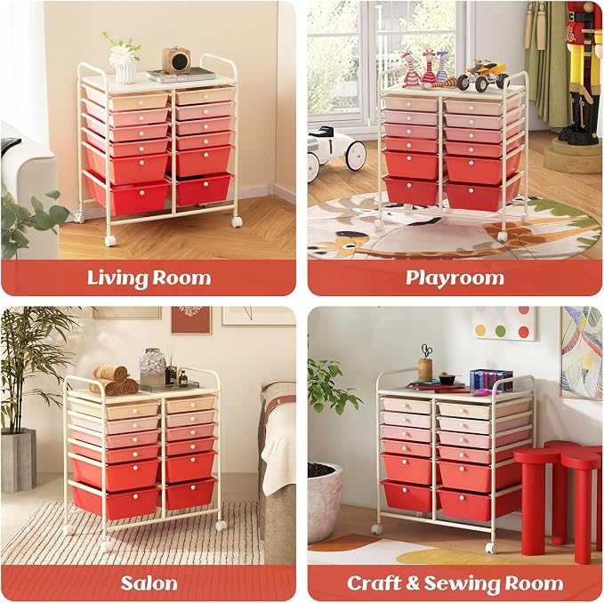 12 Drawer Rolling Storage Cart, Craft Cart Organizer on Wheels w/Metal Frame, Large Capacity & Smooth Drawer, Rolling Cart w/Drawers for Classroom, Office - Image 9