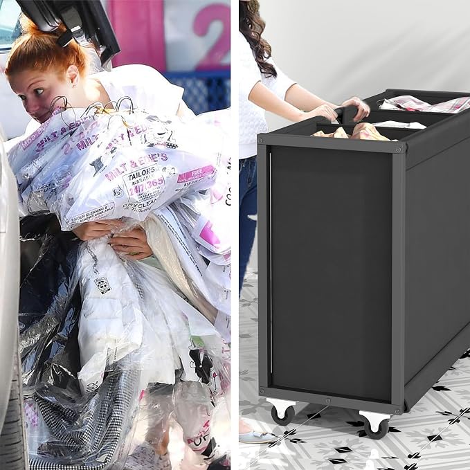 Laundry Hamper Laundry Basket with 3 Section Pull-Out Rolling Bags, Laundry Sorter for Organization and Storage with 2 Pull-Out Drawers for Laundry Room (Brown+Black, 43.31'' x 31.81'' x 12.6'') - Image 3