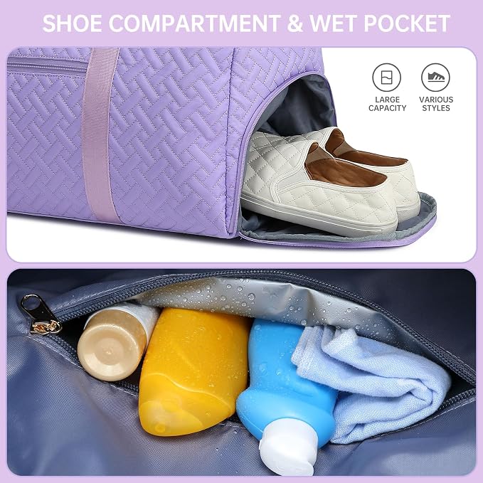 Duffle Bag for Travel, Weekender Bag with Shoe Compartment, Carry On Overnight Bag for Women with Toiletry Bag, Gym Bag with Wet Pocket, Hospital Bags for Labor and Delivery Beige - Image 2