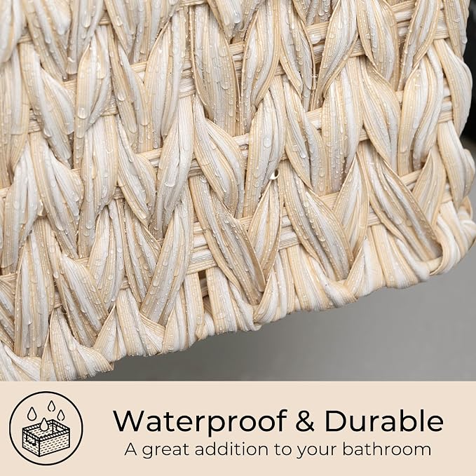 GRANNY SAYS Wicker Storage Baskets for Shelves, Waterproof Basket, 1-Pack | Plastic Wicker Baskets for Organizing, Woven Baskets for Shelves, Decorative Woven Basket for Storage, Entryway, Butter Milk - Image 4