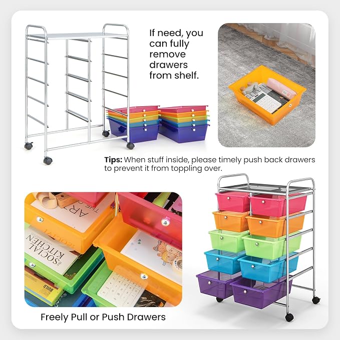 Giantex 10 Drawers Rolling Cart, Classroom Organizers, Storage Cart with Wheels, for Teacher Office Home School Supplies Tool Craft Art Paper - Image 5