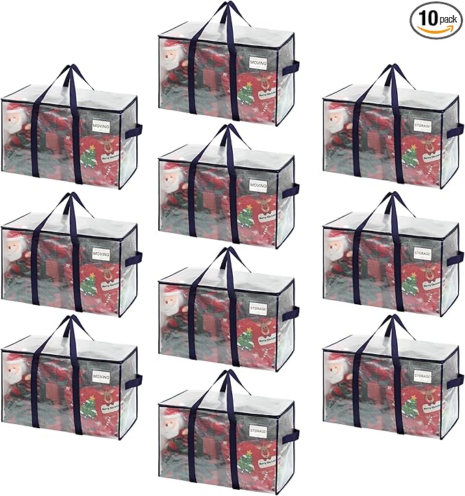 VENO 10 Pack Heavy Duty Moving Bags, Extra Large Storage Bags with Reinforced Handles & Strong Zippers, Foldable & Reusable Moving Box Alternative for Clothes & Dorm Storage by Veno