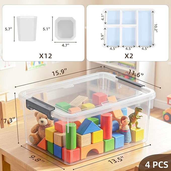 Citylife 17 QT Plastic Storage Bins Clear Storage Box with Lids Multipurpose Stackable Storage Containers for Organizing Tool, Craft, Crayon, 4 Packs - Image 2