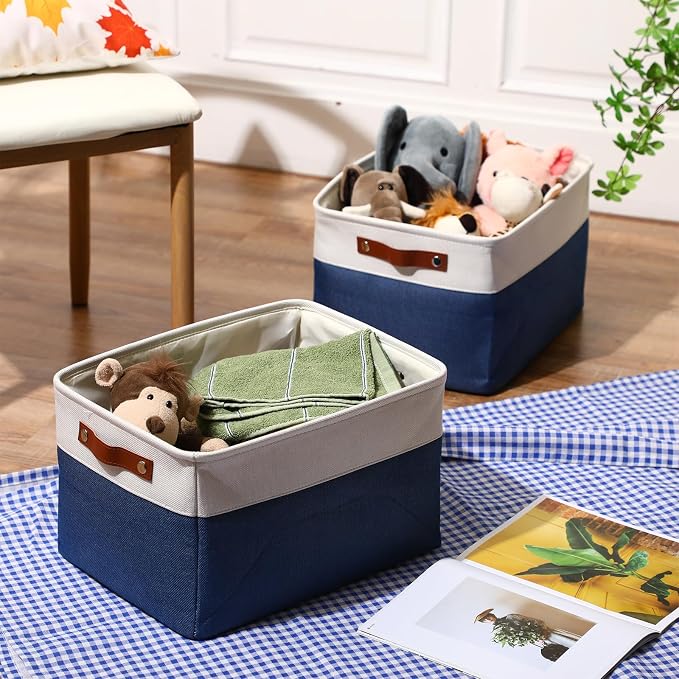 Uiifan 8 Pack 16 x 12 x 10 Inch Large Storage Baskets Collapsible Fabric Storage Cubes Bins with Handles for Shelves Closets Nursery Home Clothes Toys Organizers, Blue - Image 2