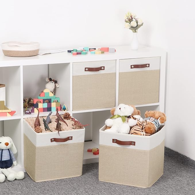 Temary Cube Storage Bins 13 Inch Fabric Storage Cubes Storage Baskets for Shelves Closet Baskets for Cube Storage with Leather Handles, Cloth Organizer Bins for Home - Image 6