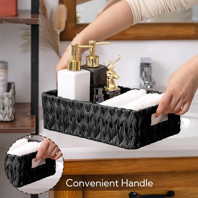GRANNY SAYS Wicker Storage Baskets for Shelves, Black Wicker Basket, 2-Pack | Waterproof Woven Baskets for Storage, Decorative Basket, Wicker Baskets for Organizing, organizer Basket, Black Woven Basket - Image 4
