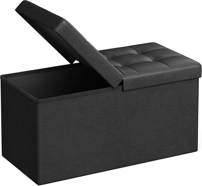 SONGMICS MAZIE Collection - 30 Inches Storage Ottoman Bench with Flipping Lid, Storage Chest Footstool, Load 660 lb, for Entryway, Living Room, Bedroom, Synthetic Leather, Black ULSF45BK by Unknown