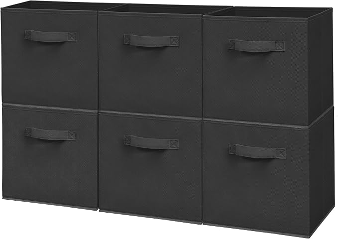 Easi Storage Cubes, 11 Inch Fabric Storage Bins, Set of 6, Foldable Collapsible Cube Organizer with Handles, Closet Shelves Office Nursery Storage, Cubby Storage Bins for Toys Clothes Books, Black by Unknown