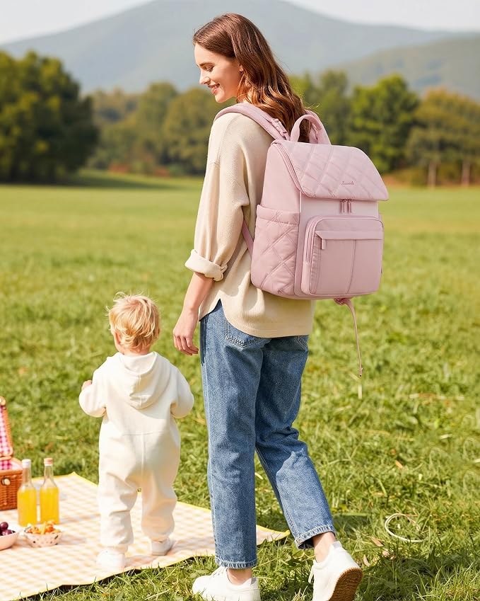 LOVEVOOK Diaper Bag Backpack With Pocket For Large Capacity Cup,Multi-Function Baby Travel Bag For Mom Dad,Waterproof Baby Bag for Boys Girls with Changing Pad,Insulated Bag,Stroller Straps,Pink - Image 6