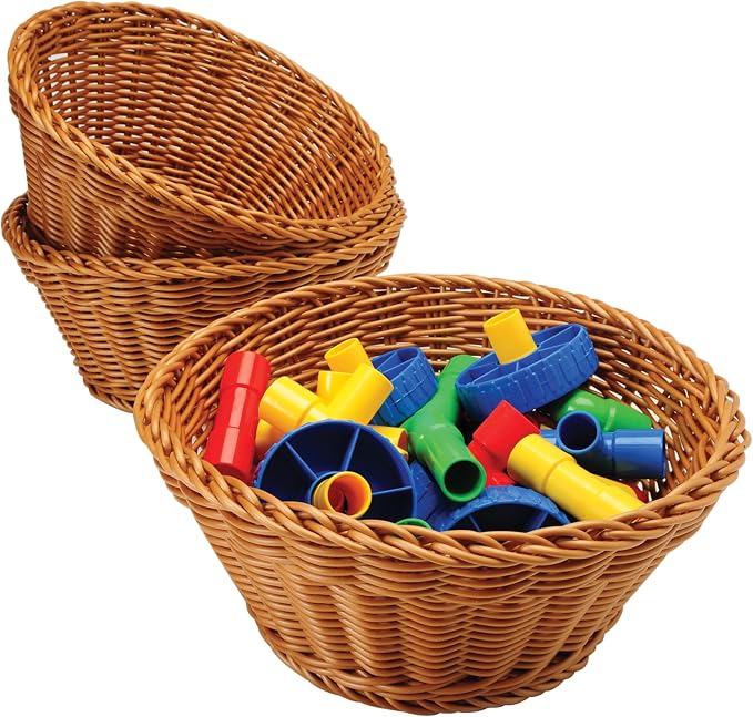 Constructive Playthings Plastic Wicker Storage Baskets, Round, Set of 3 | Organization Bins for Classroom, Home Decor, or Office Use, 10.5" x 4.75” by ConstructivePlaythings