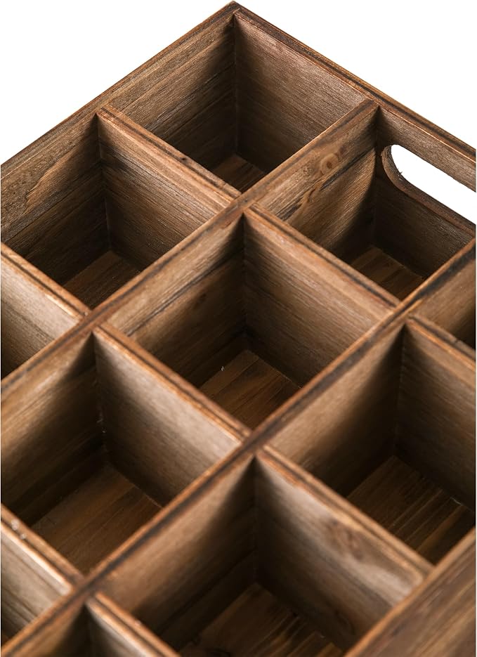 Rustic Wooden Crates for Storage 16 X 12 Inches, Carrying Handles | 12 Individual Slots, Farmhouse Wood Crates for Display, Wood Box, Handmade Wooden Basket for Kitchen Bathroom Tabletop - Image 6