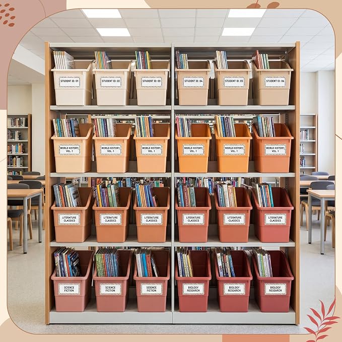 Blosssound 24 Set Book Bins for Classroom Stackable,Earth Tones | Plastic Baskets with Labels, Slanted Front, Library Supplies Organizers, Desktop Storage Bins, Teachers Home School Use - Image 4