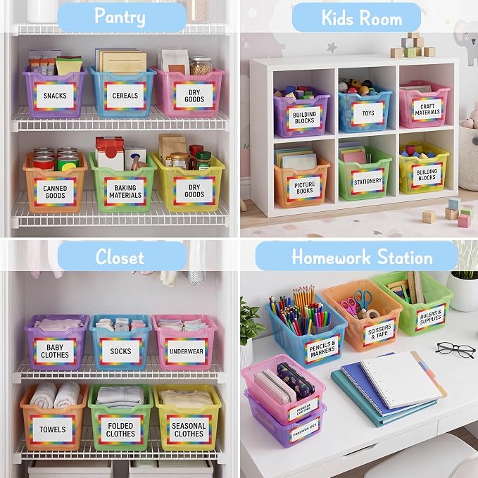 Funrous 72 Pack Plastic Cubby Bins for Classroom, Stackable Storage Bins with Rainbow Labels and Handles Cubby Organizer Containers for Teacher Supplies Home Office Daycare and Playroom (Pastel) - Image 7