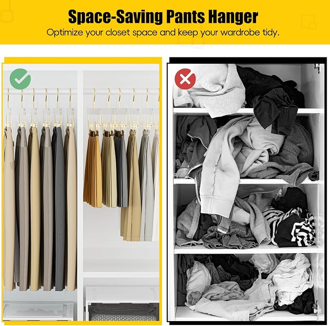 Gold Acrylic Pants Hangers 10 Pack with Adjustable Clips | Non-Slip & Heavy Duty Hangers for Pants, Skirts, Jeans, Trousers, Scarves, Adults & Kids, Clothing Closet Storage - Image 6