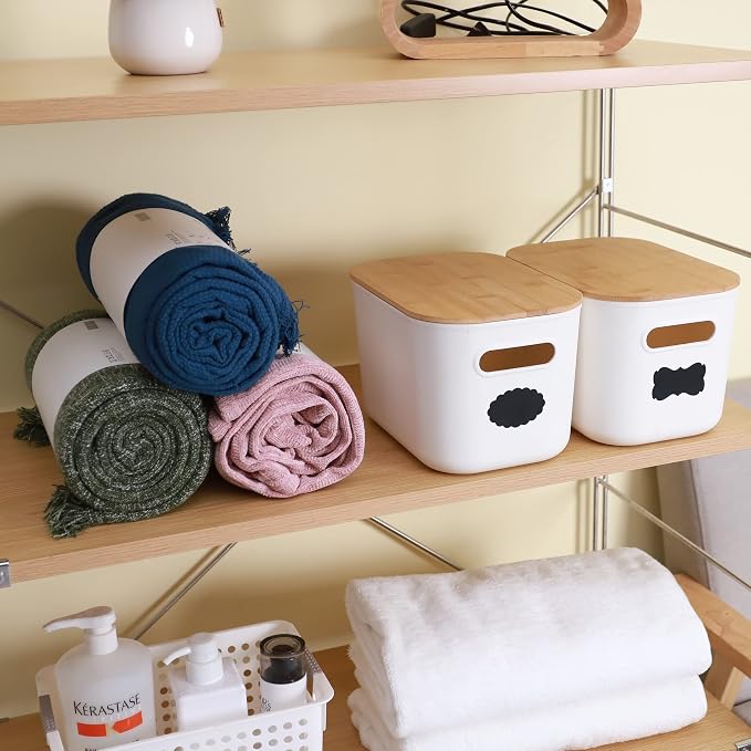Citylife 2 PCS Storage Bins with Bamboo Lids & 10 PCS 1.3 QT Small Plastic Storage Container Stackable Box for Organizing - Image 5