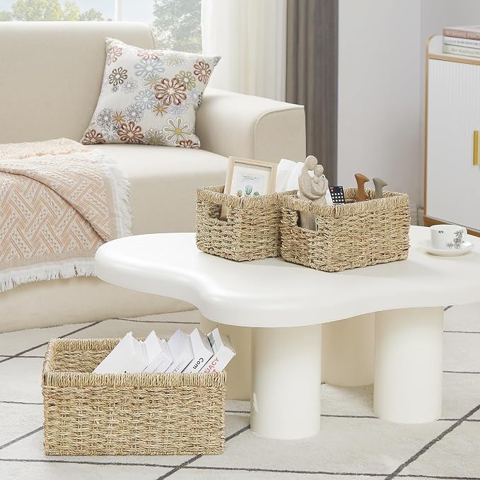 Wicker Basket, Set of 3 Hand-woven Storage Baskets for Organizing, Seagrass Wicker Storage Basket Bins with Handles, Small Toilet Paper Storage Baskets for Shelves Pantry Baskets (Seagrass) - Image 5