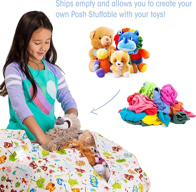 Posh Stuffable Kids Stuffed Animal Storage Bean Bag Chair Cover - Childrens Toy Organizer, Large 38" - Canvas Animals Forest Critters - Image 3