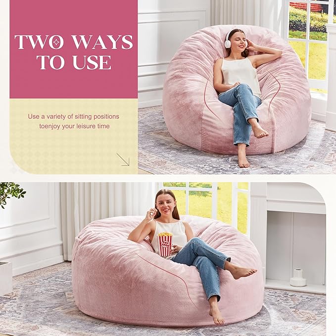 Hobestluk Bean Bag Chair for Adult Giant Beanbag with Filler Pink 5FT | Breathable Material Removable Machine Washable Cover Memory Foam Living Room Bedroom Reading Gaming Oversized Large Big - Image 3