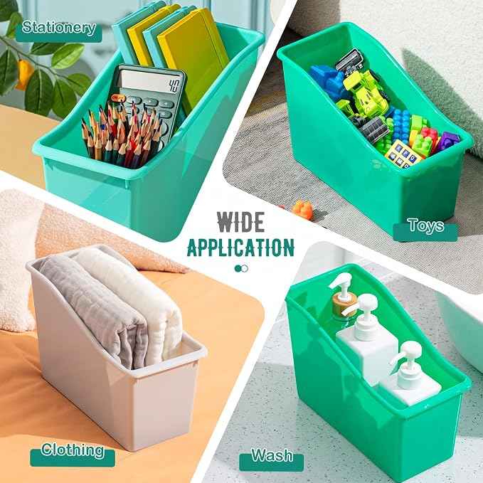 Geetery 6 Pcs Book Bin for Classroom with Labels Stackable Plastic Organizing Bins 11.5 x 5.4 x 7.5 in Book Holders Storage Bins Box Baskets for Classroom Library Home (Morandi Color) - Image 5