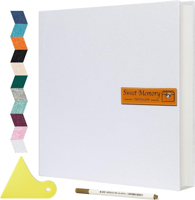 Spbapr Large Photo Album Self Adhesive Magnetic Scrapbook,DIY Scrapbook Album for 4x6 5x7 8x10 Picture,40 Pages Linen Cover Memory Book for Wedding Family Baby Pets, with Metallic Pen and Scraping by Spbapr