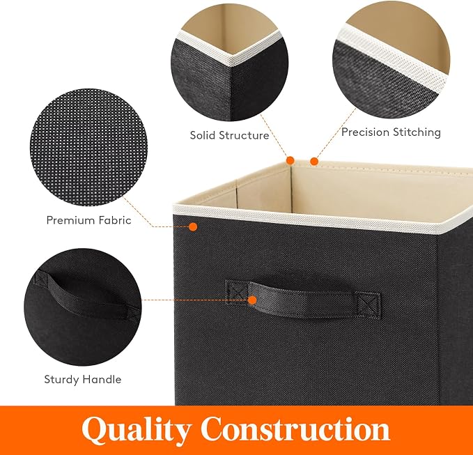 Lifewit Storage Cubes, 11 Inch Organizer Bins, 18L Black, 12 Packs | Foldable Decorative Fabric Storage Baskets for Organizing Home Organizers with Handles for Shelves, Closet - Image 3