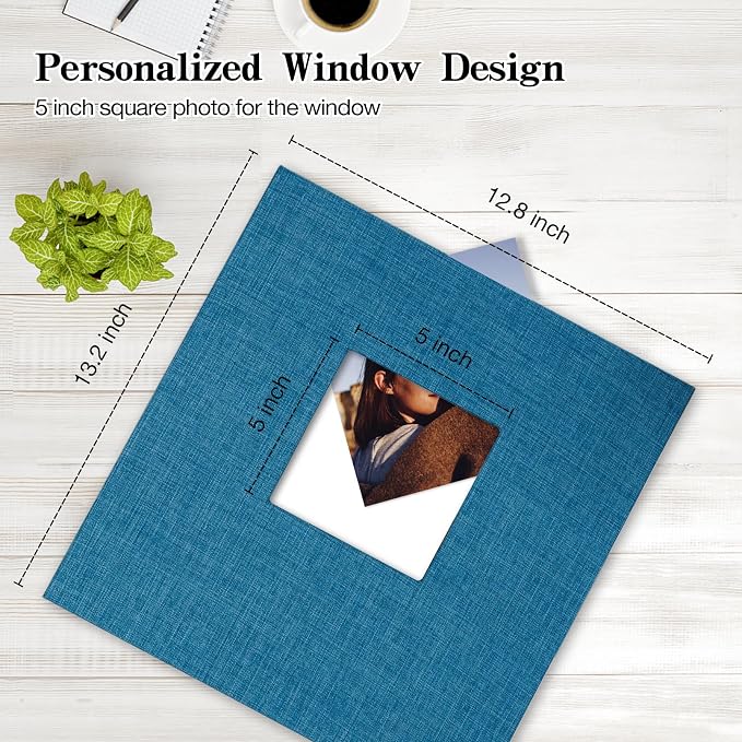 Large Photo Album Self Adhesive 3x5 4x6 5x7 8x10 10x12 Pictures Linen Cover 80 Blank Pages Magnetic DIY Scrapbook Album with A Metallic Pen (Blue, 13.2x12.8 inches 80 Pages) | Photo Album Self Adhesive 4x6 5x7 8x10 Pictures, Linen Cover DIY Scrapbook A... - Image 2