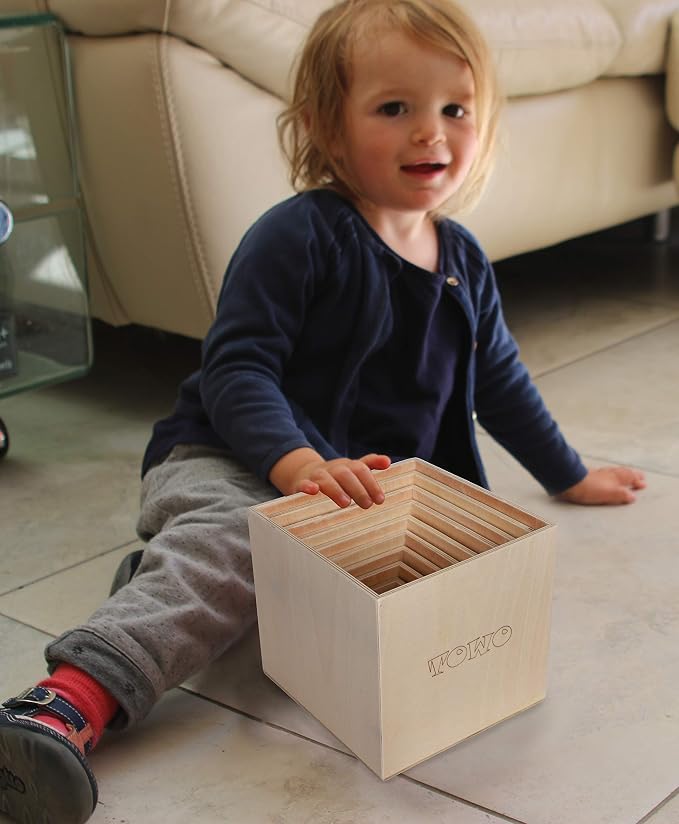 TOWO Wooden Stacking Boxes, Natural Wood Sorting Cups for Toddlers | Wooden stacking cubes support nesting, sorting and early learning; Montessori toy for toddlers age 2+ - Image 5