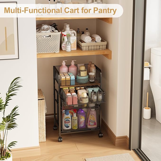 4-Tier Rolling Utility Cart with 3 Drawers-Craft Organizers and Storage with 360° Lockable Wheels,Art Supply Storage Organizer for Art Supplies, Store for Brushes & Paints & Artifacts Patent Pending - Image 6
