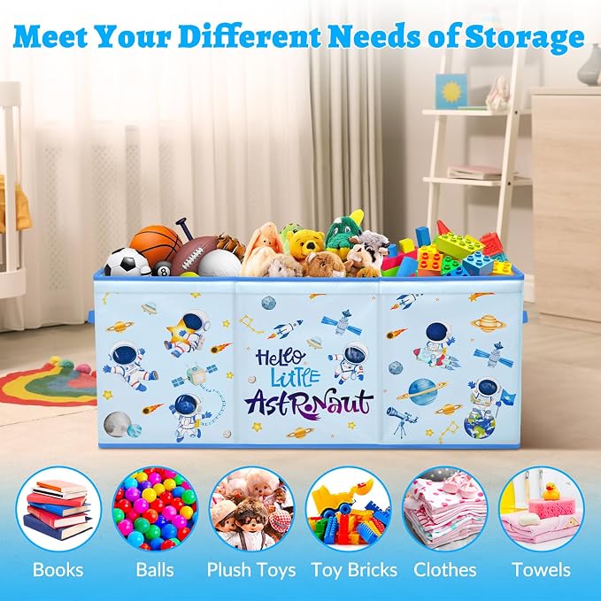 Large Toy Box Collapsible Chest Organizer with Flip Lid for Kids | Oxford Storage Box with Handle for Boy Girl Sturdy Waterproof Organizing Decor for Bedroom Playroom Nursery 37.7×12.5×15.7'' - Image 4
