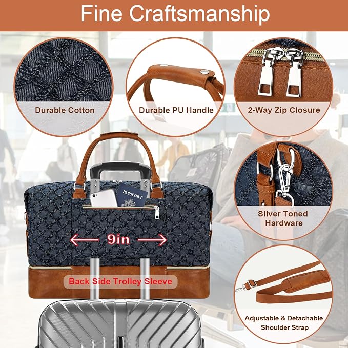ITIEZY Weekender Bag for Women 21.5" Travel Duffel Large Carry On Bag 3PCS | Nylon Duffel Bag with Waterproof Shoe Compartment, Crossbody Bag and Toiletry Bag, Travel Weekend Hospital Overnight Gym Bag - Image 5