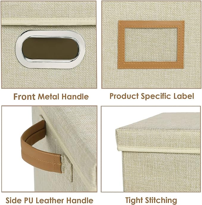 12-Inch Vinyl Record Storage Boxes with Lids and Handles, Stylish and Practical LP Record Organizer for 100+ Single Records, Suitable for Living Room, Study, Concert Hall or Office (Beige, 17"-4 Pack) - Image 3