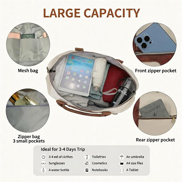 Women's Weekender bag Travel Duffel Bag with Shoe Compartment 21-inch Airline-Approved Carry-On, 2-Piece Overnight Bag Set Personal Item Luggage - Image 5
