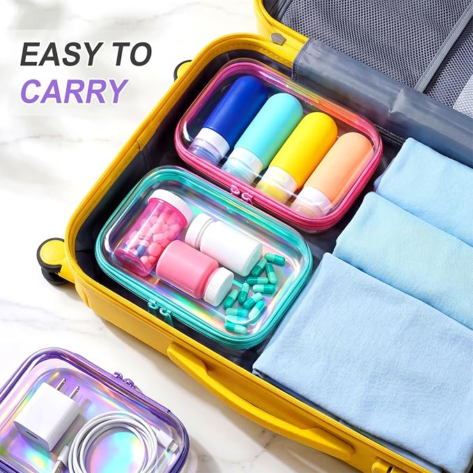 Sanwuta 6 Clear Hard Zipper Case,Holographic,7.09 X 5.12 X 2 Inch | Pencil Case Pouches ,Makeup Bag,Plastic Toiletry Diaper Bag ,Travel Toy Storage,Waterproof Organizer Bins - Image 6