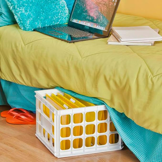Sterilite Storage Crate, Stackable Plastic Bin Open Basket with Handles, Organize Home, Garage, Office, School, White, 6-Pack - Image 3