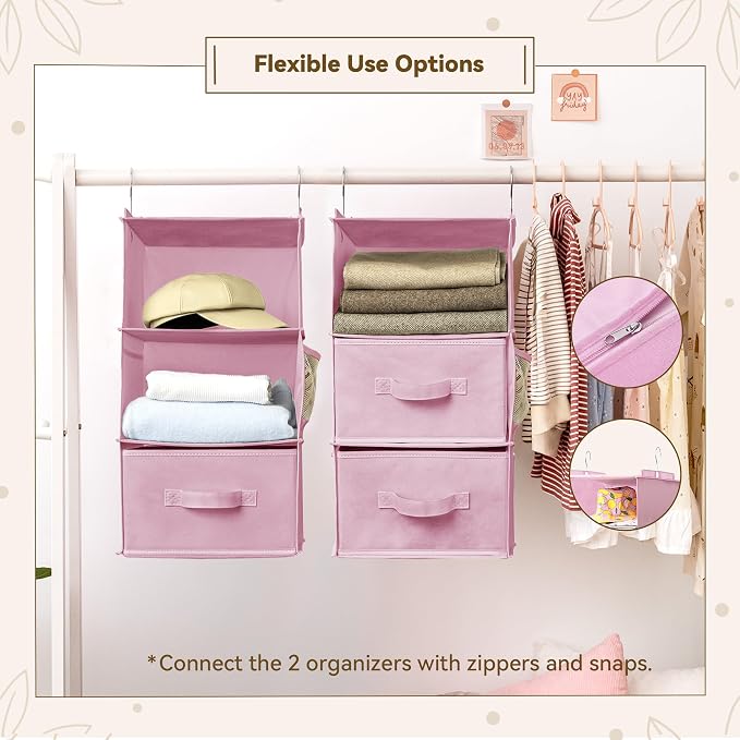 GRANNY SAYS Hanging Closet Organizer, 5 Drawers, 6 Shelves, 6 Pockets, Pink | Hanging Closet Organizer with 5 Different Drawer Designs, 6 Shelves & Reinforced Structure for Organized Small Spaces - Image 4