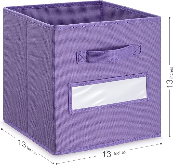 13x13x13 storage cube bins (Set of 10) Fabric storage cubes with 10 Labels Window Cards & a Pen, storage cubes 13x13, Collapsible 13 inch cube storage bins, Cubby Organizer Boxes, Purple - Image 3